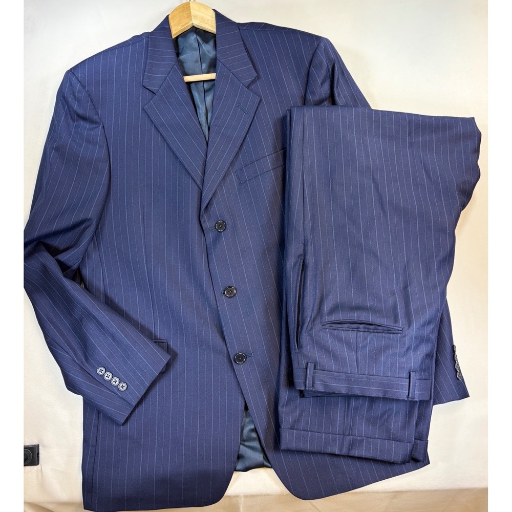 Daniel Cremieux Loro Piana Mens 42L Navy Pinstripe Wool 2 Piece Suit USA Made